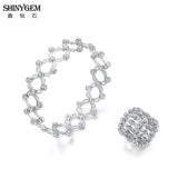 ShinyGem 925 Silver Hollow Rings Zircon Bracelets
