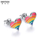 9-12mm Love Heart Rainbow Stud Earrings 925 Sterling Silver For Women Girls
