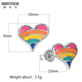 9-12mm Love Heart Rainbow Stud Earrings 925 Sterling Silver For Women Girls