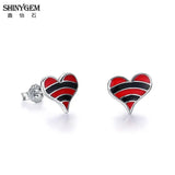 9-12mm Love Heart Rainbow Stud Earrings 925 Sterling Silver For Women Girls