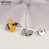 Small Bee Stud Earrings Yellow 925 Silver Insect Style Women Girl