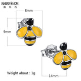 Small Bee Stud Earrings Yellow 925 Silver Insect Style Women Girl
