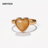 Natural Yellow Jades Stone Rings Adjustable Plating Inlay Zircon Women Wedding