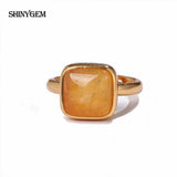 Natural Yellow Jades Stone Rings Adjustable Plating Inlay Zircon Women Wedding