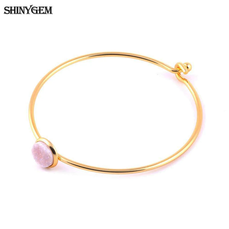 Colorful Druzy Natural Stone Bangles - Adjustable Bangles for Women