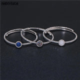 ShinyGem Adjustable Silver Bangle with Zircon & Opal Stone Bracelet
