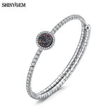 ShinyGem Adjustable Silver Bangle with Zircon & Opal Stone Bracelet
