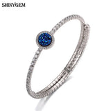 ShinyGem Adjustable Silver Bangle with Zircon & Opal Stone Bracelet
