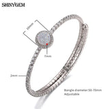 ShinyGem Adjustable Silver Bangle with Zircon & Opal Stone Bracelet