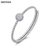 ShinyGem Adjustable Silver Bangle with Zircon & Opal Stone Bracelet