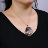 ShinyGem Brown Agate Slice Pendant with Amethysts, Reiki Gem Stone Necklace