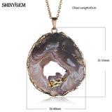 ShinyGem Brown Agate Slice Pendant with Amethysts, Reiki Gem Stone Necklace