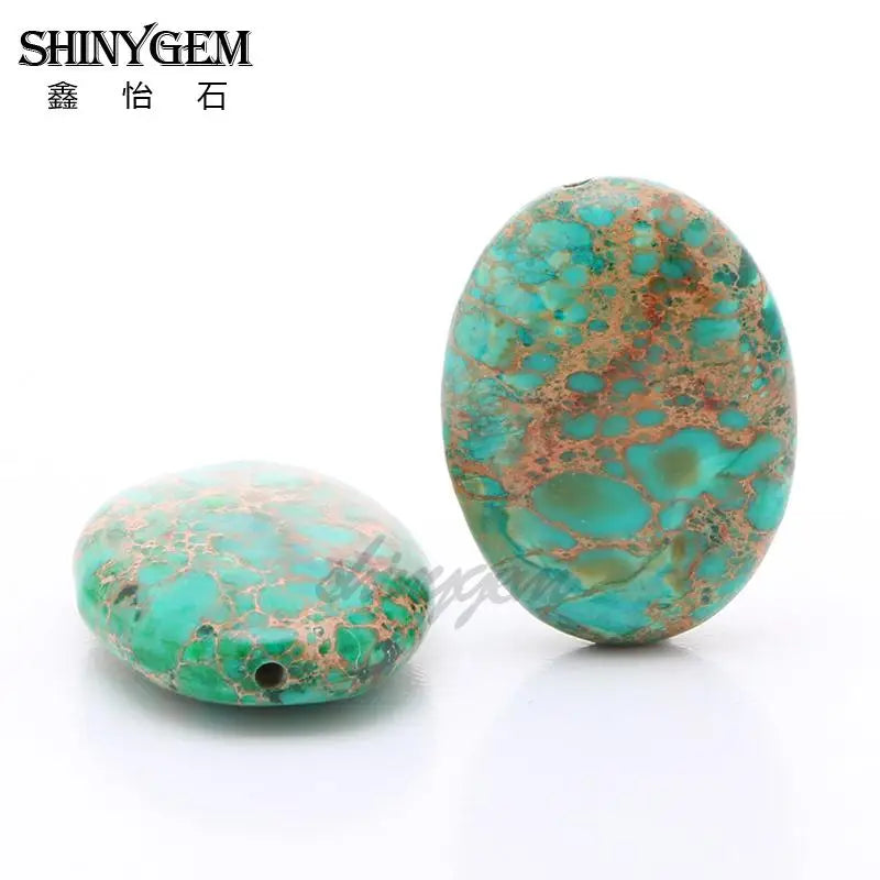 ShinyGem Oval Jasper Stone Beads 8*12mm/18*25mm Natural Green Sea Sediment 20pcs
