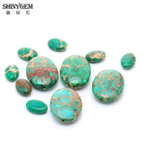 ShinyGem Oval Jasper Stone Beads 8*12mm/18*25mm Natural Green Sea Sediment 20pcs