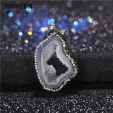 Natural Agate Slices Pendent Geode Crystal Inlay Rhinestone for DIY Jewelry