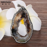 Natural Agate Slices Pendent Geode Crystal Inlay Rhinestone for DIY Jewelry