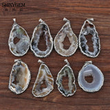 Natural Agate Slices Pendent Geode Crystal Inlay Rhinestone for DIY Jewelry