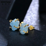 Irregular Aquamarine Stud Earrings 925 Silver Plating Women