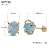 Irregular Aquamarine Stud Earrings 925 Silver Plating Women
