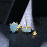 Irregular Aquamarine Stud Earrings 925 Silver Plating Women