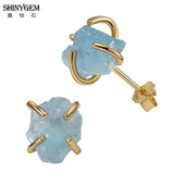 Irregular Aquamarine Stud Earrings 925 Silver Plating Women