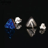 Druzy Triangle Stud Earrings 925 Silver Geode Gem Stone
