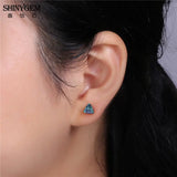 Druzy Triangle Stud Earrings 925 Silver Geode Gem Stone