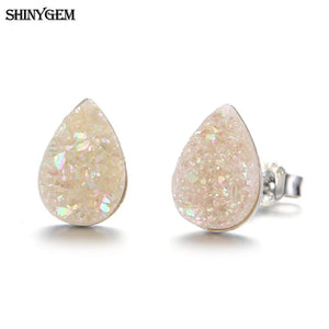 Natural Crystal Druzy Stud Earrings 925 Silver Geode Gem Stone Earring