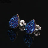 Natural Crystal Druzy Stud Earrings 925 Silver Geode Gem Stone Earring