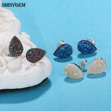 Natural Crystal Druzy Stud Earrings 925 Silver Geode Gem Stone Earring