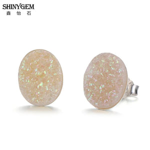 Druzy Stud Earrings 925 Silver Geode Gem Stone Earring