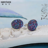 Druzy Stud Earrings 925 Silver Geode Gem Stone Earring