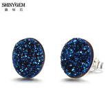 Druzy Stud Earrings 925 Silver Geode Gem Stone Earring