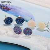 Druzy Stud Earrings 925 Silver Geode Gem Stone Earring