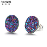 Druzy Stud Earrings 925 Silver Geode Gem Stone Earring