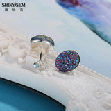 Druzy Stud Earrings 925 Silver Geode Gem Stone Earring