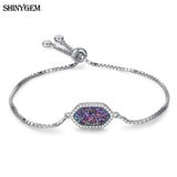 ShinyGem Hexagonal Druzy Crystal Bangle 925 Silver Chain Minerals Bracelet