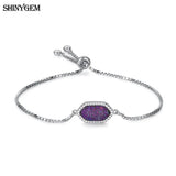 ShinyGem Hexagonal Druzy Crystal Bangle 925 Silver Chain Minerals Bracelet