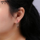 925 Silver Stud Earrings Circle Charm Glossy Silver For Women