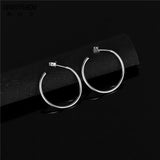 925 Silver Stud Earrings Circle Charm Glossy Silver For Women