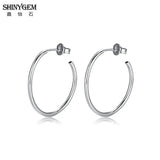 925 Silver Stud Earrings Circle Charm Glossy Silver For Women