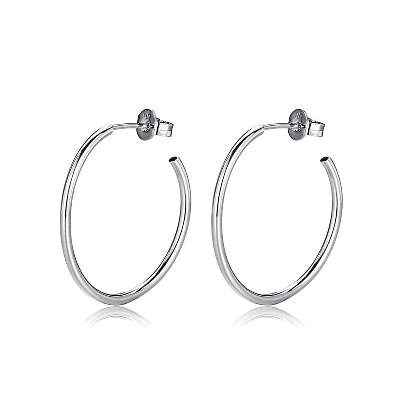 925 Silver Stud Earrings Circle Charm Glossy Silver For Women