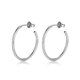 925 Silver Stud Earrings Circle Charm Glossy Silver For Women