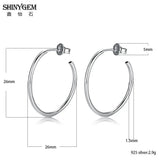 925 Silver Stud Earrings Circle Charm Glossy Silver For Women