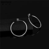 925 Silver Stud Earrings Circle Charm Glossy Silver For Women