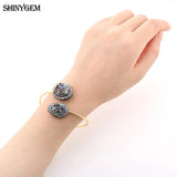 Vintage Adjustable Druzy Stone Bangle Bracelet - Plated Large Stone Cuff