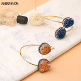 Vintage Adjustable Druzy Stone Bangle Bracelet - Plated Large Stone Cuff
