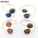 Vintage Adjustable Druzy Stone Bangle Bracelet - Plated Large Stone Cuff