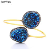 Vintage Adjustable Druzy Stone Bangle Bracelet - Plated Large Stone Cuff