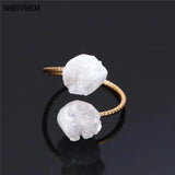 ShinyGem Vintage Natural Irregular Double Druzy Stone Ring Adjustable Size